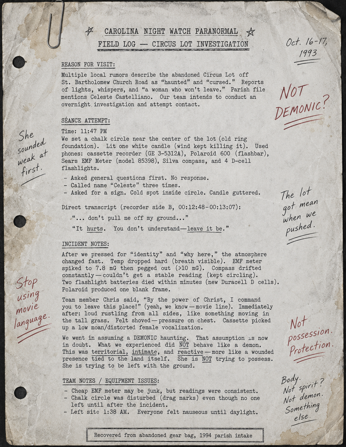1990s exorcism attempt document 1